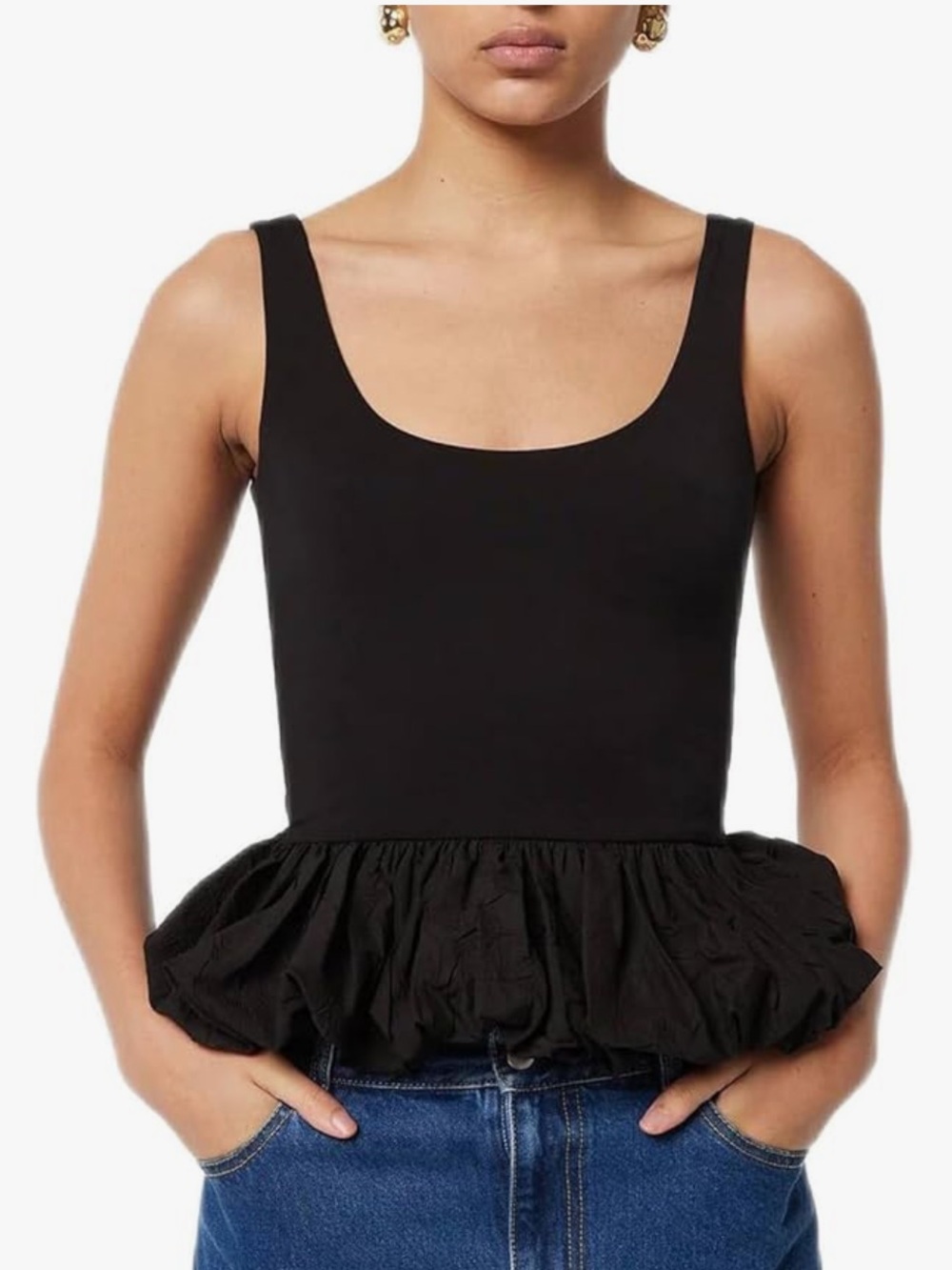 AMAZON Fashion Ruffle Black Top